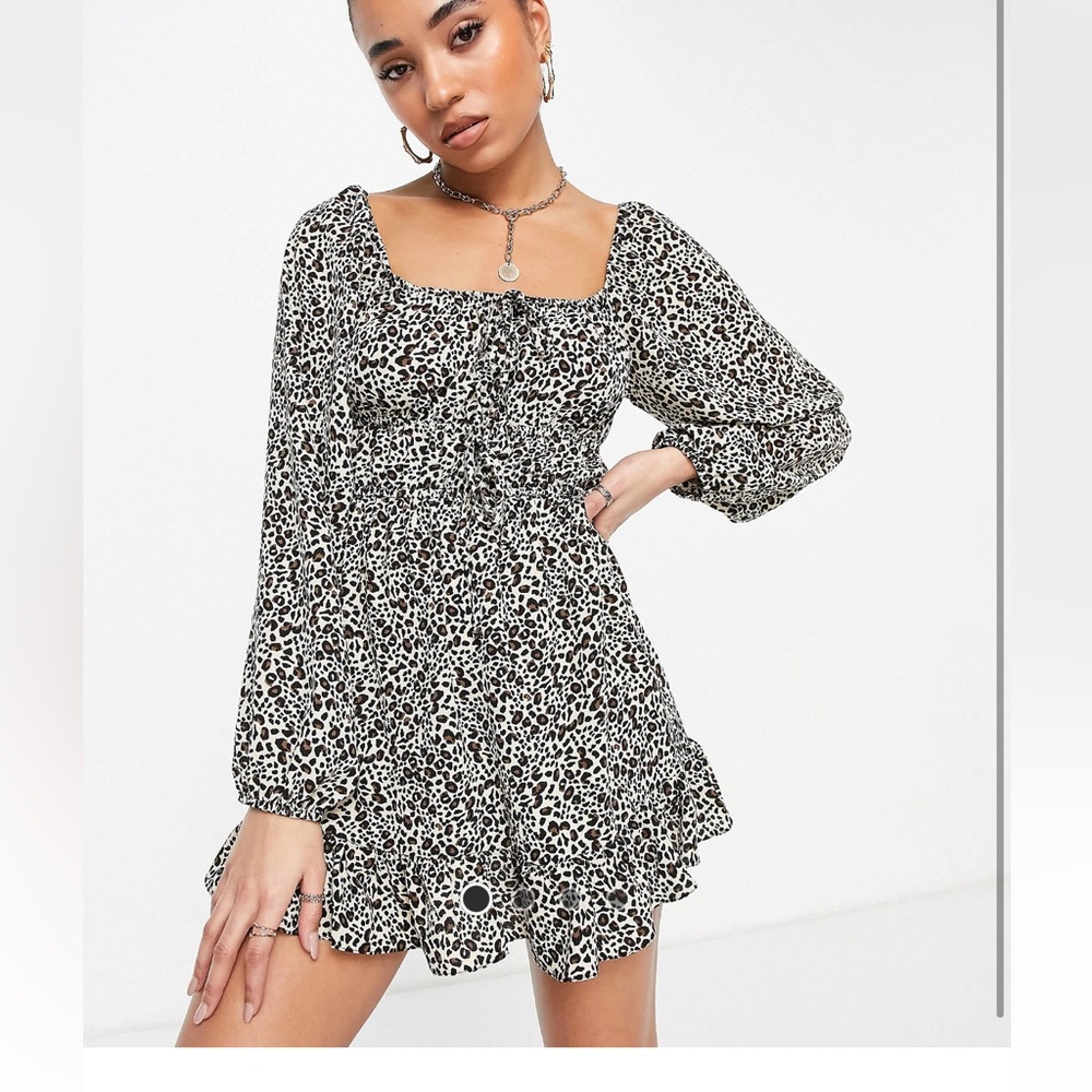 Women Size 4 Long puff  Sleeve Leopard Print Mini Dress